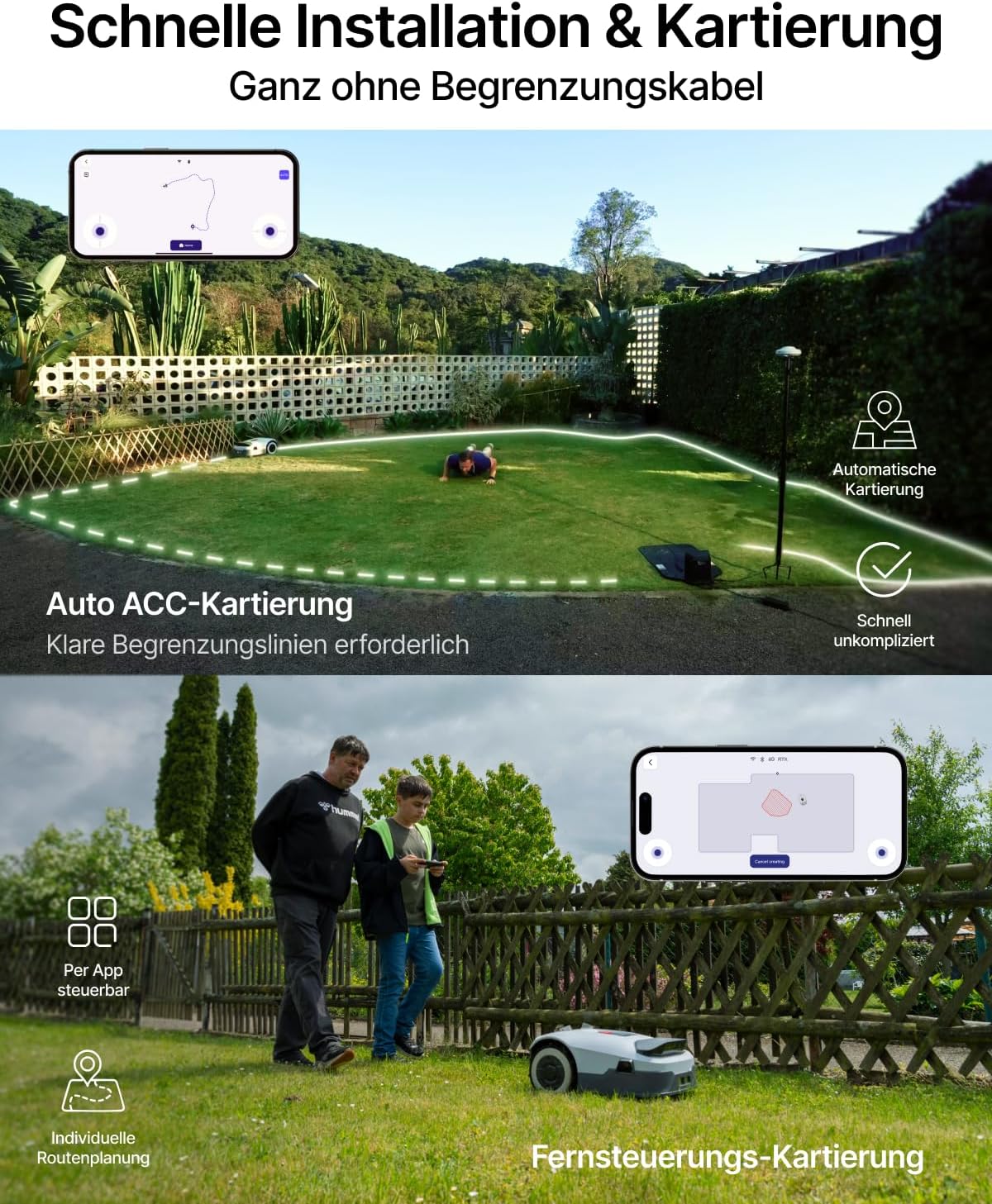 ANTHBOT Genie 600 Mähroboter ohne Begrenzungskabel, Empf. 650 m², Max. 850 m², Rasenmäher Roboter mit RTK+4-Kamera Vision, Präzise Navigation, KI-Hindernisvermeidung, Rasenroboter mit App-Steuerung – Bild 4