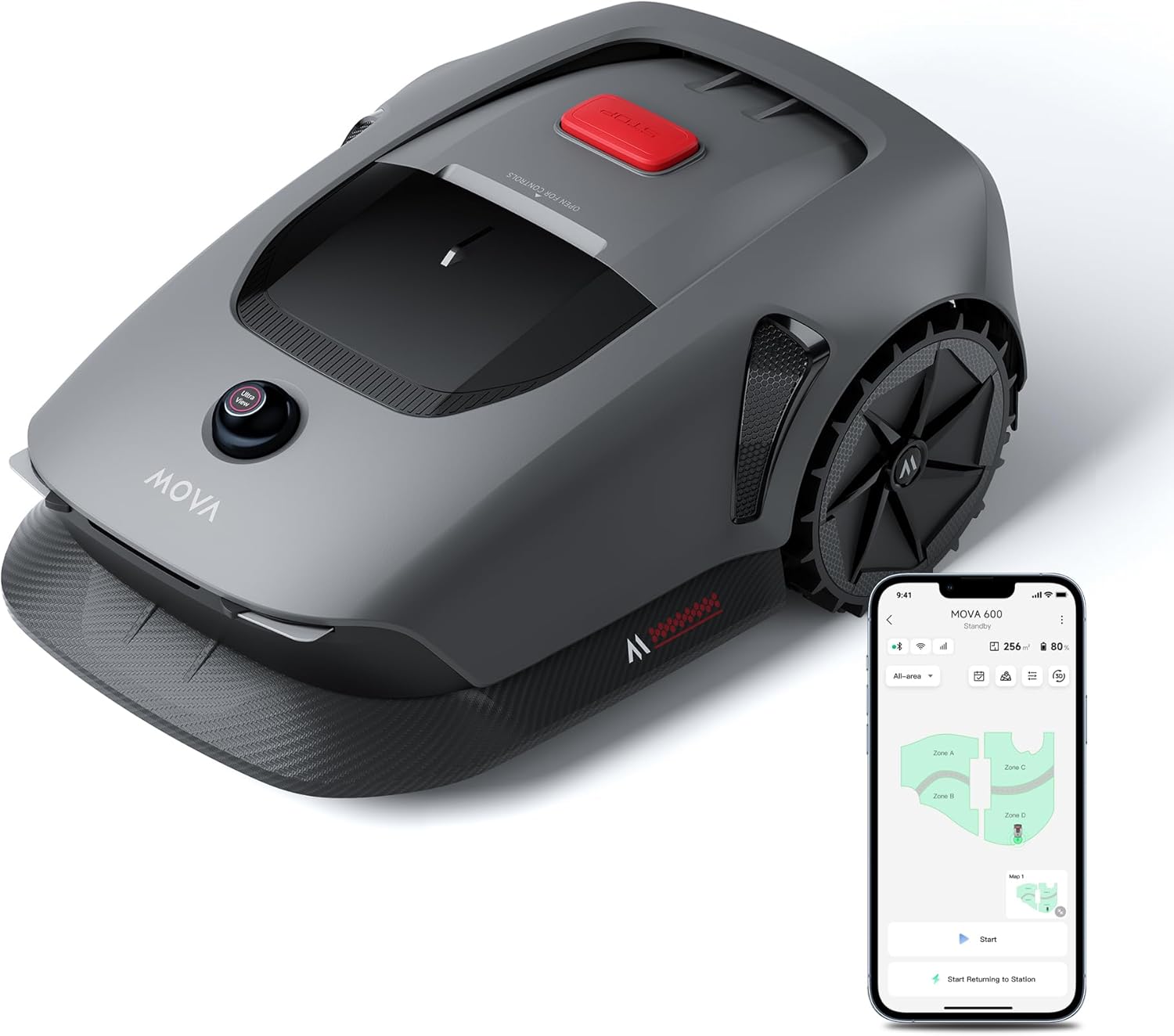 MOVA 600, Rasenmäher Roboter 360° 3D LiDAR Mähroboter ohne Begrenzungskabel & Genaue Kartierung 600 m², Smarte Hindernisvermeidung, App-Steuerung, U-förmiges Schneiden, Sicherheitswarnungen – Bild 2
