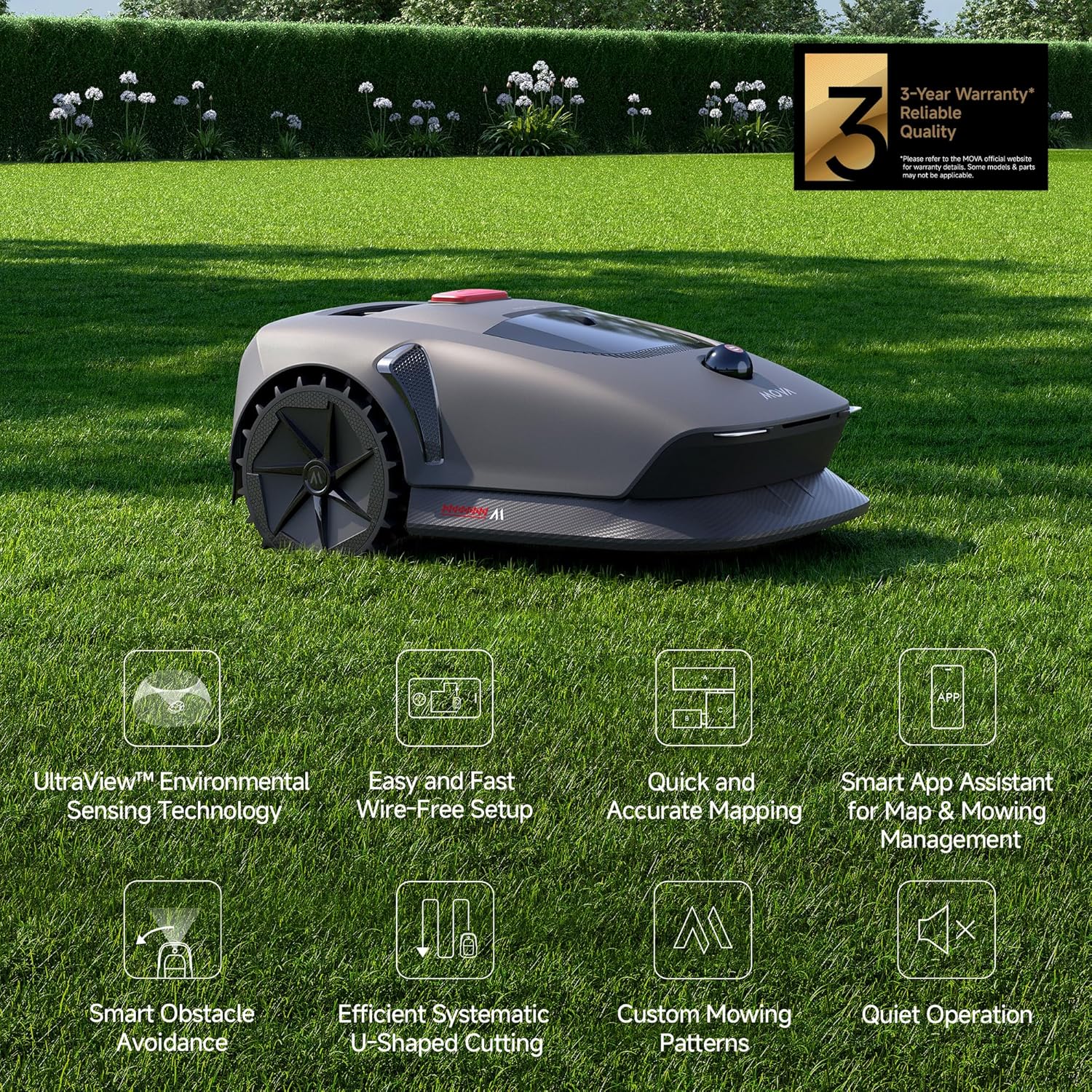 MOVA 600, Rasenmäher Roboter 360° 3D LiDAR Mähroboter ohne Begrenzungskabel & Genaue Kartierung 600 m², Smarte Hindernisvermeidung, App-Steuerung, U-förmiges Schneiden, Sicherheitswarnungen – Bild 3